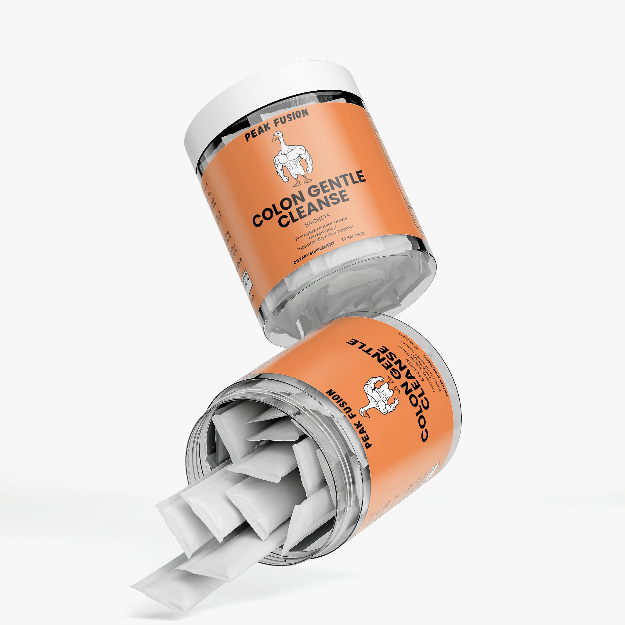 Two containers of 'Colon Gentle Cleanse' on a white background