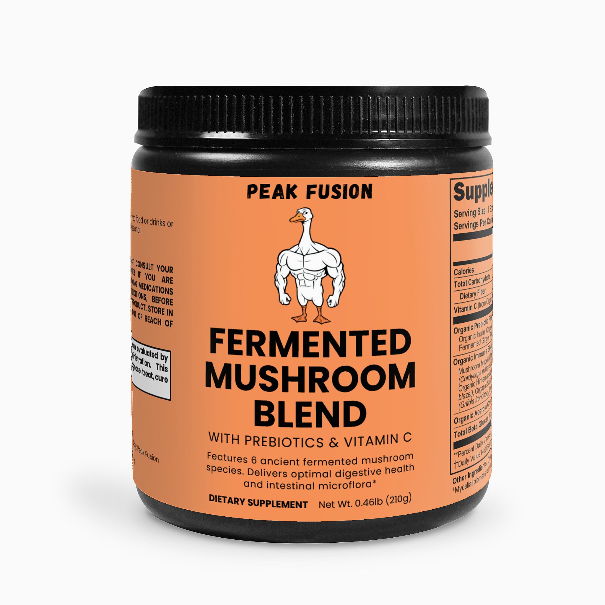Peak Fusion Fermented Mushroom Blend supplement container on a white background