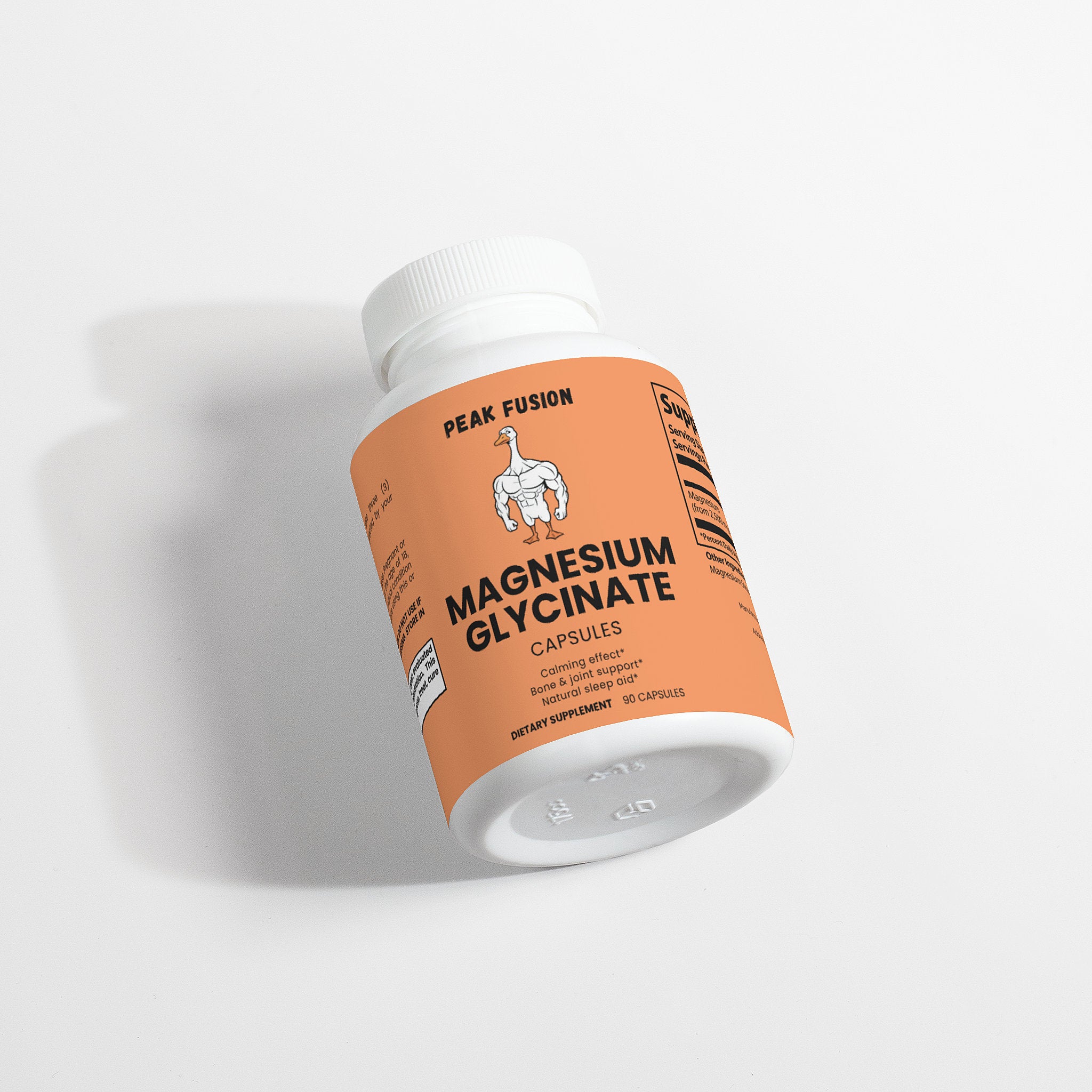 Supplement bottle labeled 'Magnesium Glycinate' on a light gray background