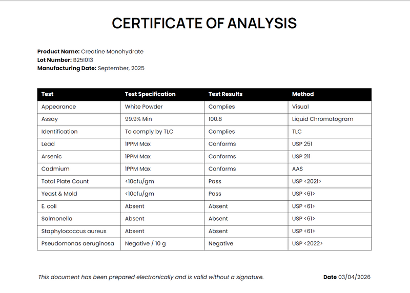 Creatine Purity Verified: COAs & Third-Party Testing Results for PeakFusion