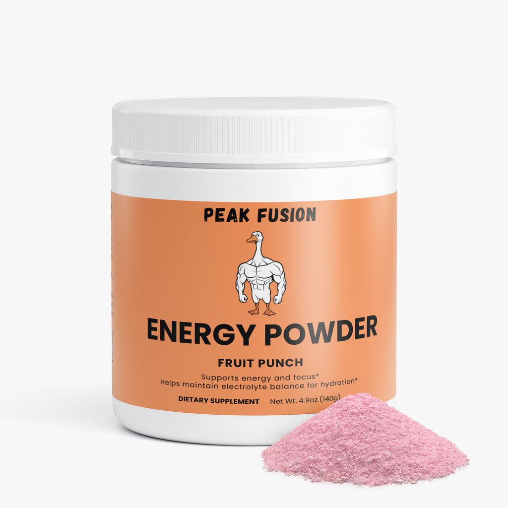 Peak Fusion Energy Powder container with pink powder on a white background