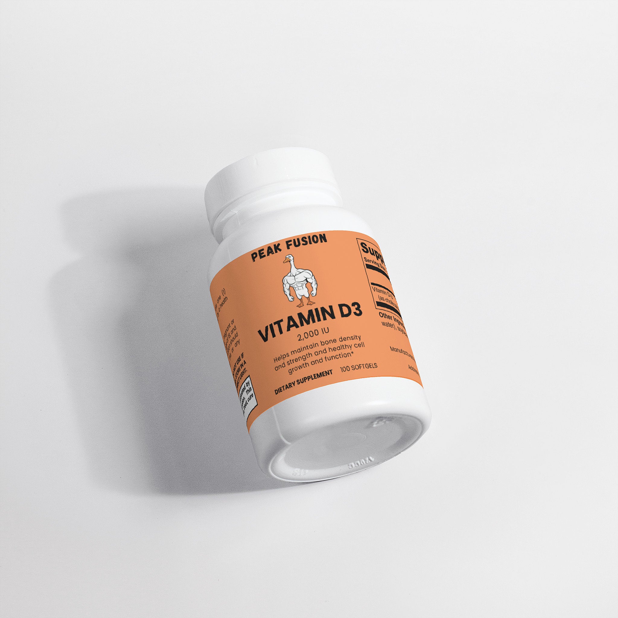 Supplement bottle labeled 'Vitamin D3' on a light gray background