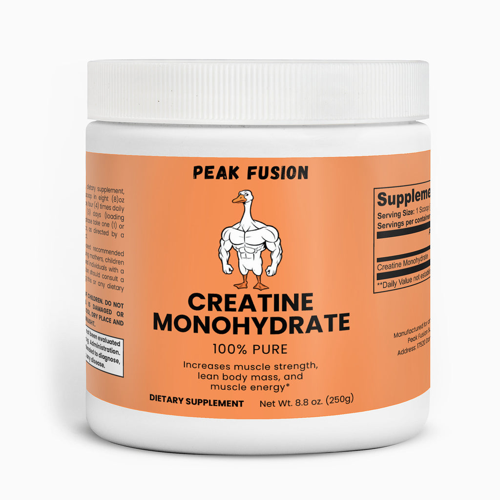 Jar of Peak Fusion Creatine Monohydrate on a white background
