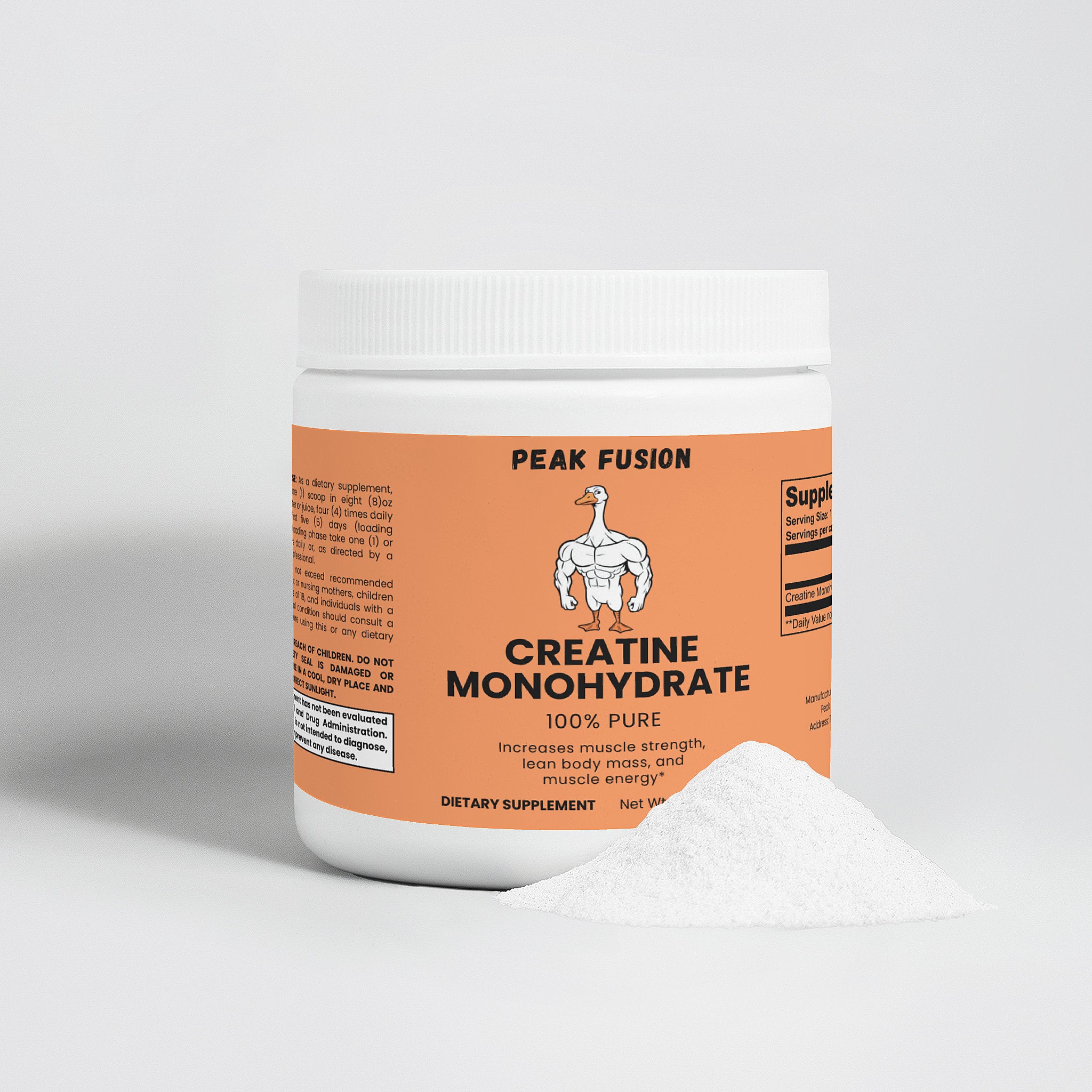 Jar of Peak Fusion Creatine Monohydrate on a white background