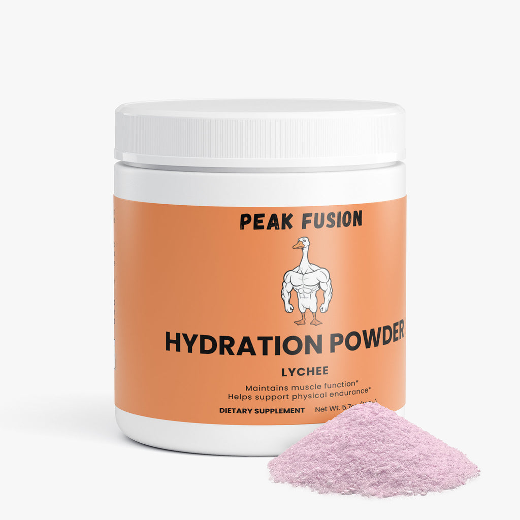 Peak Fusion Hydration Powder container with pink powder on a white background