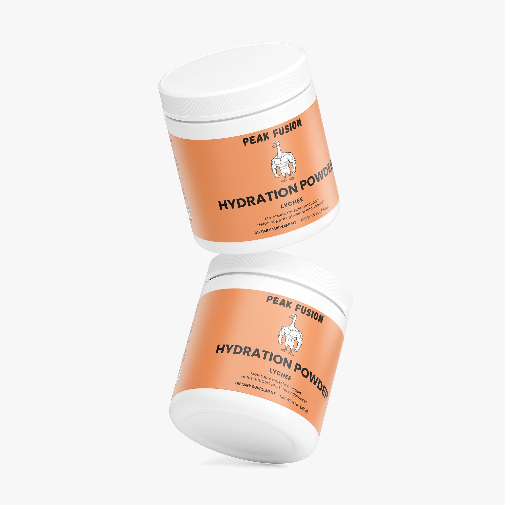 Two containers of Peak Fusion Hydration Powder on a white background