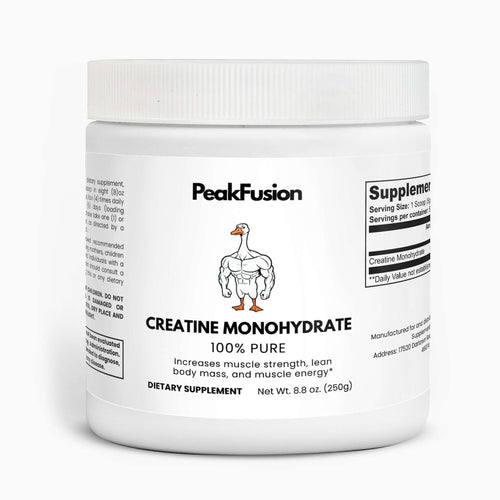Micronized Creatine Monohydrate Supplement by PeakFusion - Micronized Powder in a white container.