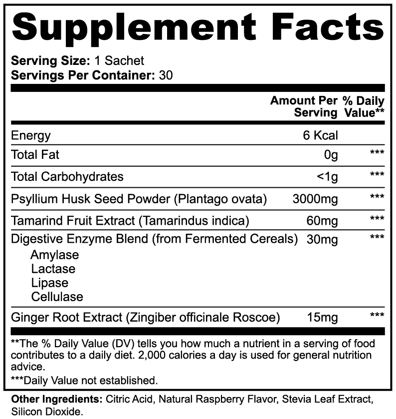 Supplement facts label with nutritional information on a white background