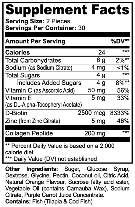 Supplement facts label with detailed nutritional information