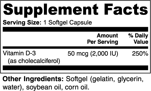 Vitamin D3 Supplement Facts panel